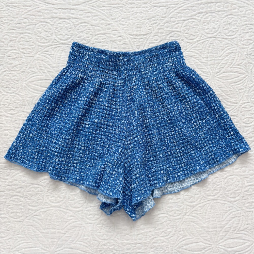Zara Girls' Relaxed Fit Smocked High Waist Flowy Shorts, Blue Sz 11-12